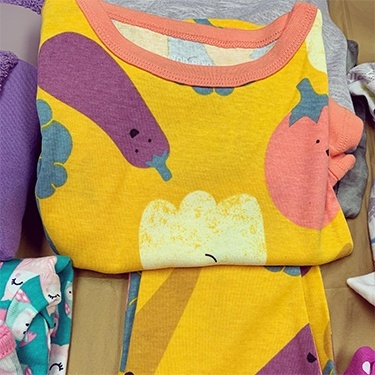 Pajama shirt with smiling fruits and veggies